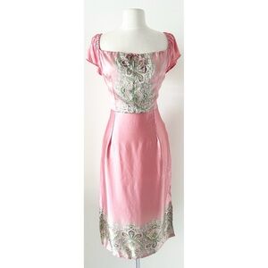 Plenty by Tracy Reese 100% Silk Pink Paisley Satin Midi Dress Size Large (L)